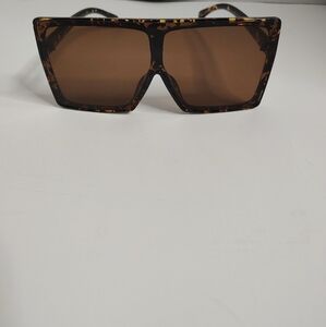 Tortoise Shell Dark Brown Rectangular Oversized Fashion Sunglasses NEW